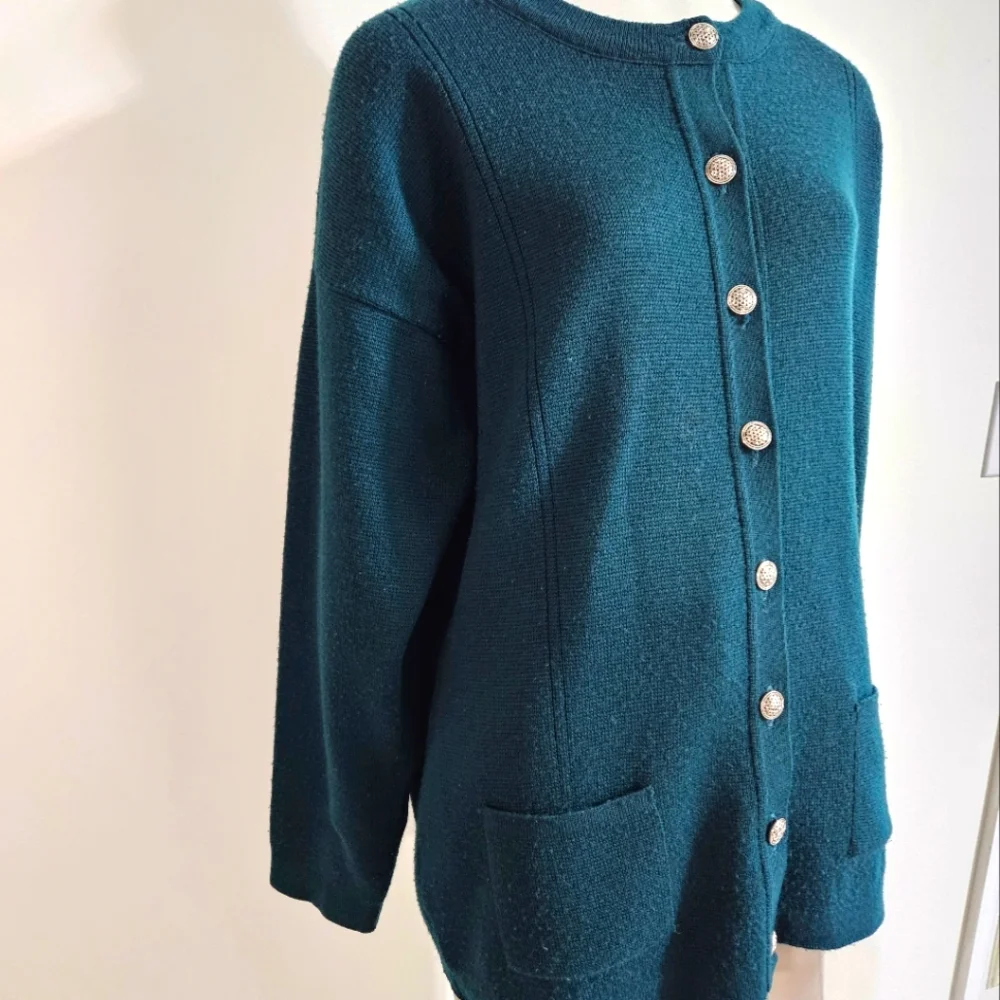 James Pringle Weavers British Isles Womens Wool Cardigan Sweater Knit Green M - Picture 6 of 15